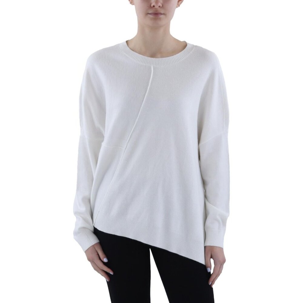 DKNY Womens Mixed-Stitch Asymmetric Pullover Top Size M Ivory MSRP $109